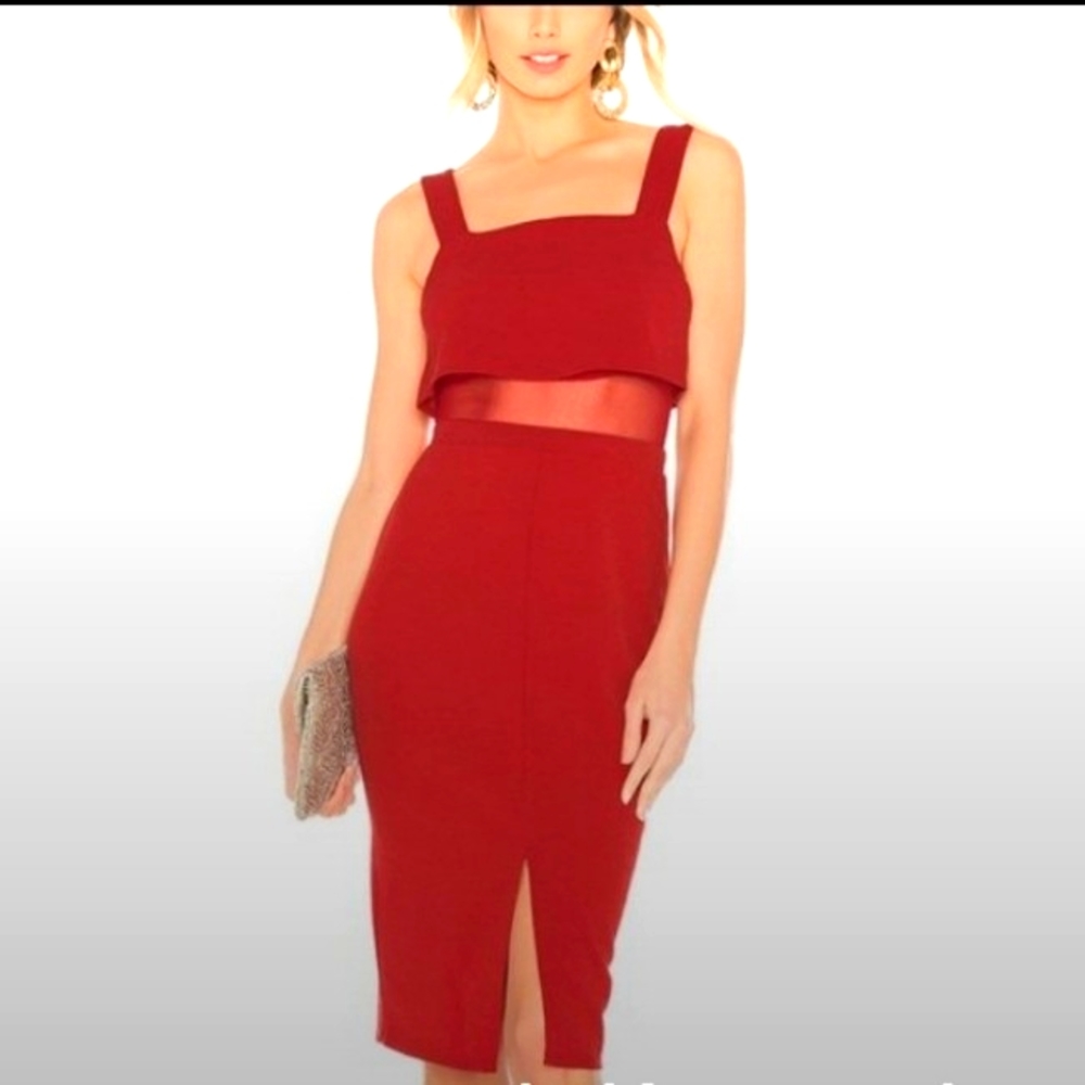 BCBGeneration Red Overlay Midi Dress NWT 8